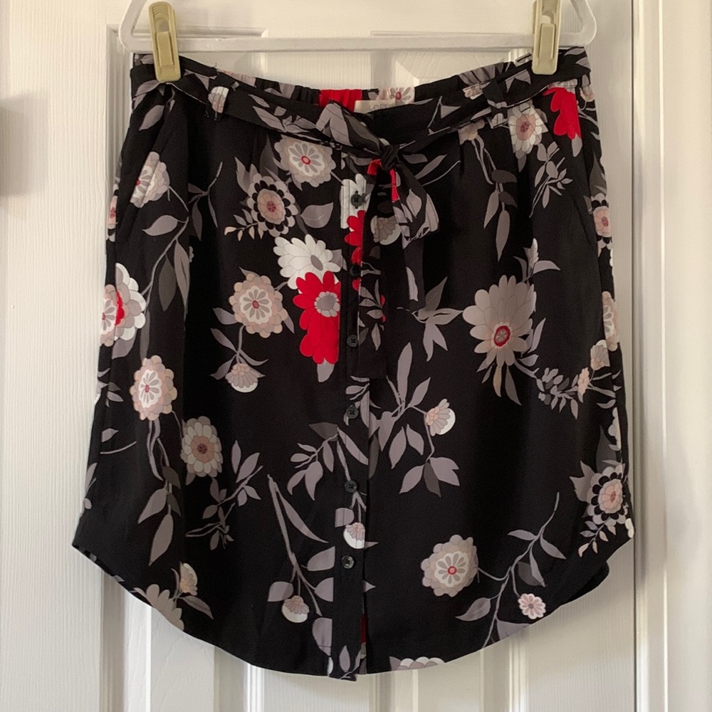 Black Floral Ann Taylor Loft Skirt with Belt